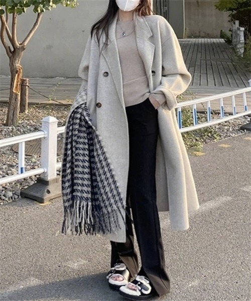 FREE STYLISTS（フリー スタイリスト）の「ピークドラペルロングコート（チェスターコート・レディース・アイボリー/ブラック・S/M/L/XL）」の10枚目の写真