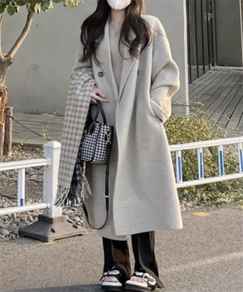 FREE STYLISTS（フリー スタイリスト）の「ピークドラペルロングコート（チェスターコート・レディース・アイボリー/ブラック・S/M/L/XL）」の11枚目の写真