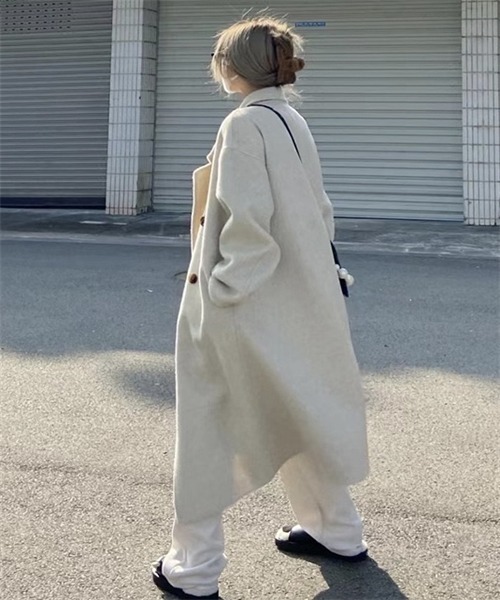 FREE STYLISTS（フリー スタイリスト）の「ピークドラペルロングコート（チェスターコート・レディース・アイボリー/ブラック・S/M/L/XL）」の13枚目の写真