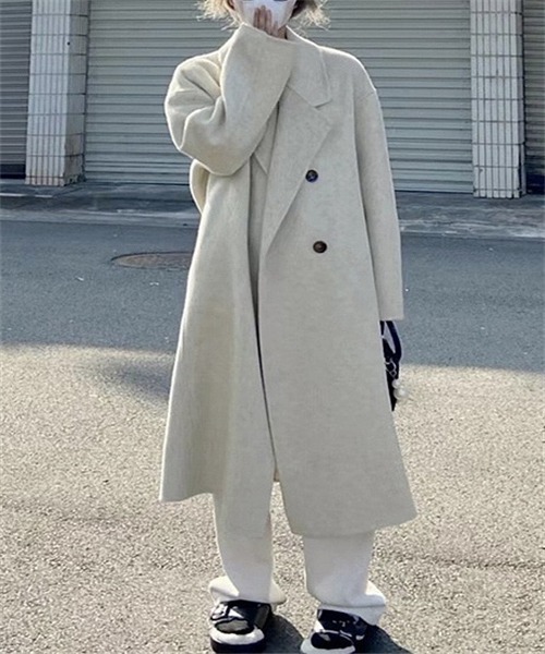 FREE STYLISTS（フリー スタイリスト）の「ピークドラペルロングコート（チェスターコート・レディース・アイボリー/ブラック・S/M/L/XL）」の7枚目の写真