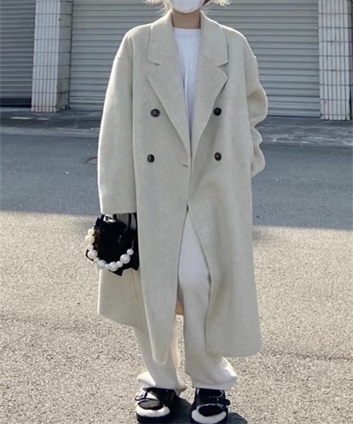 FREE STYLISTS（フリー スタイリスト）の「ピークドラペルロングコート（チェスターコート・レディース・アイボリー/ブラック・S/M/L/XL）」の6枚目の写真