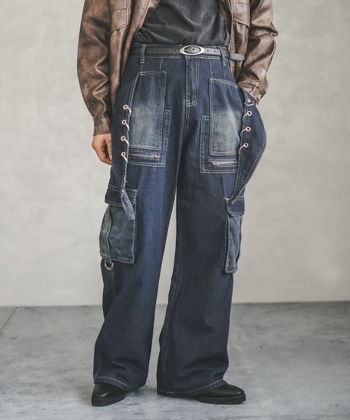 Shoowtime(ショウタイム)の「リングデザインワイドストレートカーゴデニムパンツ(デニムパンツ・メンズ・ブルー・LARGE/X-LARGE/MEDIUM)」の3枚目の写真