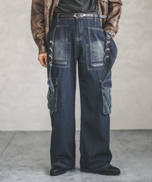 Shoowtime(ショウタイム)の「リングデザインワイドストレートカーゴデニムパンツ(デニムパンツ・メンズ・ブルー・LARGE/X-LARGE/MEDIUM)」の5枚目の写真