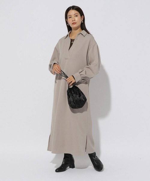 Elura(エルーラ)の「TRストレッチスキッパーワンピース<低身長サイズあり>/147955(ワンピース・レディース・ダークネイビー/グレイッシュベージュ・FREE(S)/FREE)」の5枚目の写真