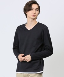 m.f.editorial（エムエフエディトリアル）の「【ストレッチ】m.f.エディトリアル メンズ マイクロヘリンボンジャガード Vネック長袖Tシャツ（Tシャツ/カットソー・メンズ）」
