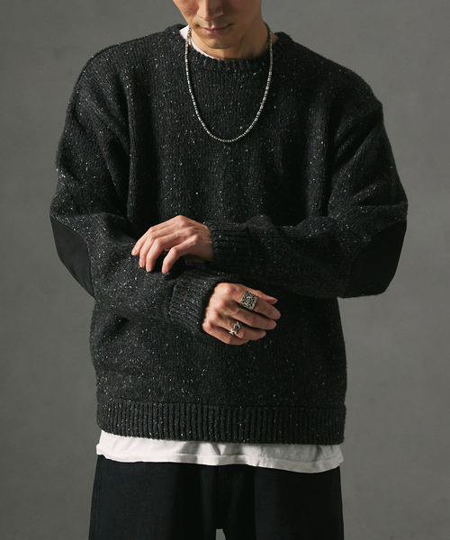 CALIFORNIA エルボーパッチ クルーネックニット