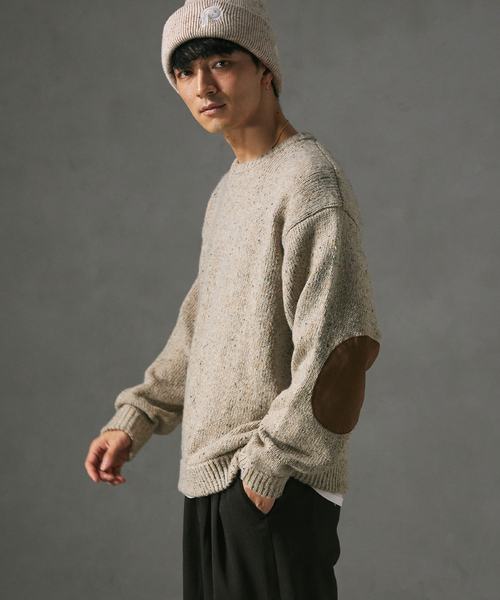 CALIFORNIA エルボーパッチ クルーネックニット