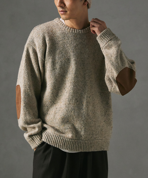 CALIFORNIA エルボーパッチ クルーネックニット