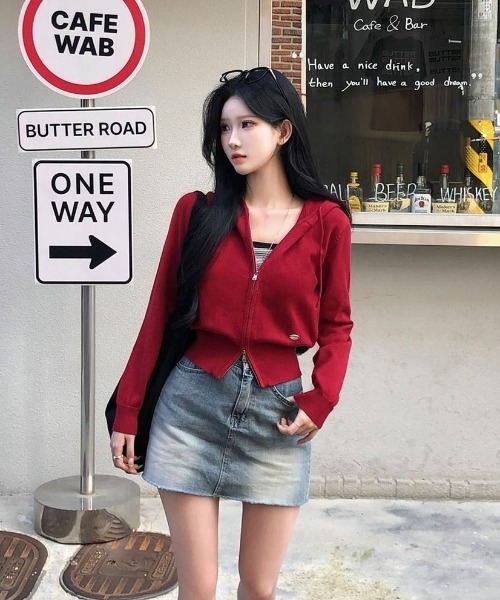 BEIDELLI（ベイデリー）の「[BELLIDE MADE] カイリ2WAYニットジップアップパーカー（パーカー・レディース・アイボリー/ブラック/ブラウン/バーガンディー/グレー・FREE）」の15枚目の写真