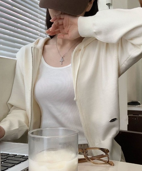 BEIDELLI（ベイデリー）の「[BELLIDE MADE] カイリ2WAYニットジップアップパーカー（パーカー・レディース・アイボリー/ブラック/ブラウン/バーガンディー/グレー・FREE）」の18枚目の写真