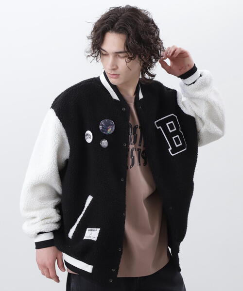 BILLIONAIRE BOYS CLUB(ビリオネア・ボーイズ・クラブ)の「BILLIONAIRE BOYS CLUB×MANASTASH/ビリオネア・ボーイズ・クラブ×マナスタッシュ BBC BOA VARSITY JACKET WITH BADG ボア バーシティジャケット ウィズ バッジ(スタジャン・メンズ・ブラウン/ブラック・M/XL/S/L)」の4枚目の写真