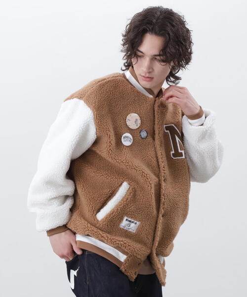 BILLIONAIRE BOYS CLUB(ビリオネア・ボーイズ・クラブ)の「BILLIONAIRE BOYS CLUB×MANASTASH/ビリオネア・ボーイズ・クラブ×マナスタッシュ BBC BOA VARSITY JACKET WITH BADG ボア バーシティジャケット ウィズ バッジ(スタジャン・メンズ・ブラウン/ブラック・M/XL/S/L)」の13枚目の写真