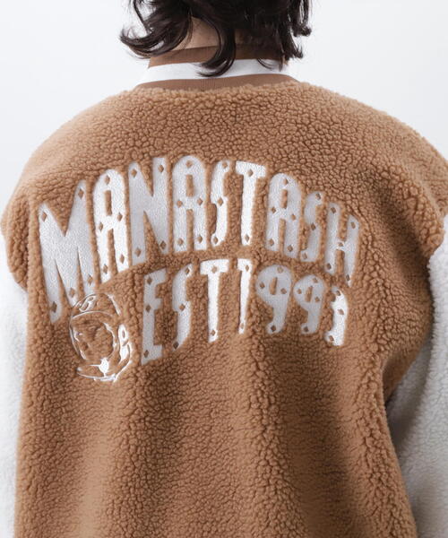 BILLIONAIRE BOYS CLUB(ビリオネア・ボーイズ・クラブ)の「BILLIONAIRE BOYS CLUB×MANASTASH/ビリオネア・ボーイズ・クラブ×マナスタッシュ BBC BOA VARSITY JACKET WITH BADG ボア バーシティジャケット ウィズ バッジ(スタジャン・メンズ・ブラウン/ブラック・M/XL/S/L)」の21枚目の写真