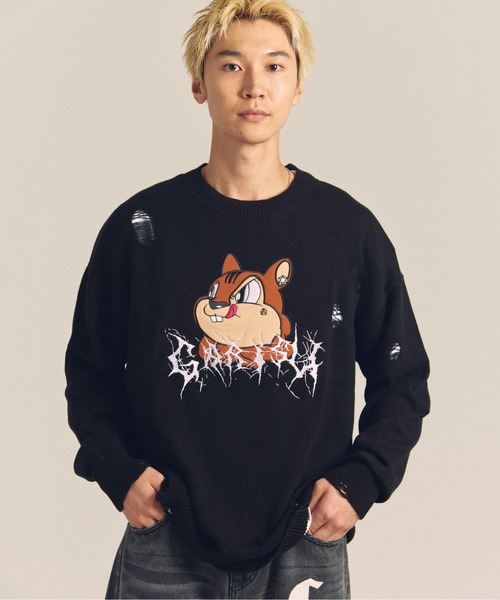 GALLIS ADDICTION（ガリスアディクション）の「GARISU-ボロボロニット（ニット/セーター・メンズ・ライトベージュ/ブラック・FREE）」の2枚目の写真