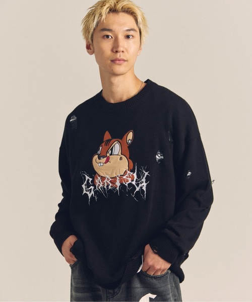 GALLIS ADDICTION（ガリスアディクション）の「GARISU-ボロボロニット（ニット/セーター・メンズ・ライトベージュ/ブラック・FREE）」の4枚目の写真