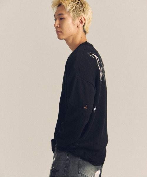 GALLIS ADDICTION（ガリスアディクション）の「GARISU-ボロボロニット（ニット/セーター・メンズ・ライトベージュ/ブラック・FREE）」の5枚目の写真