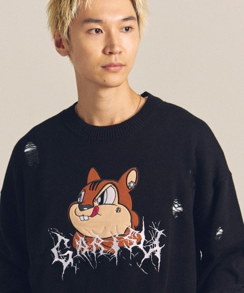 GALLIS ADDICTION（ガリスアディクション）の「GARISU-ボロボロニット（ニット/セーター・メンズ・ライトベージュ/ブラック・FREE）」の3枚目の写真