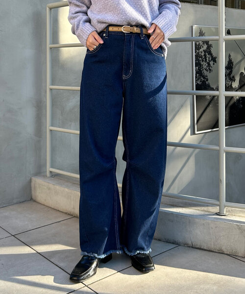 Jena espace merveilleux（ジェナ　エスパスメルヴェイユ）の「【低身長さんにも！】カーブデニムパンツ（その他パンツ・レディース・ネイビー/オフホワイト/サックスブルー・FREE）」の6枚目の写真