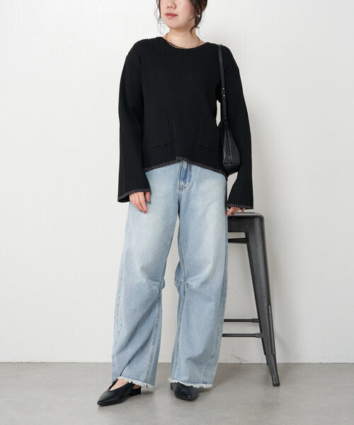 Jena espace merveilleux（ジェナ　エスパスメルヴェイユ）の「【低身長さんにも！】カーブデニムパンツ（その他パンツ・レディース・ネイビー/オフホワイト/サックスブルー・FREE）」の8枚目の写真