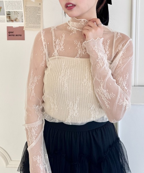 Loueme（ルエム）の「ハイネックメロウレーストップス（Tシャツ/カットソー・レディース・ブラウン/アイボリー/ブラック/オフホワイト/グレー・FREE）」の2枚目の写真