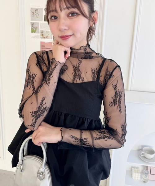 Loueme（ルエム）の「ハイネックメロウレーストップス（Tシャツ/カットソー・レディース・ブラウン/アイボリー/ブラック/オフホワイト/グレー・FREE）」の3枚目の写真