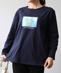 【L~5L 大きいサイズ】コットングラフィック7分袖Tシャツ