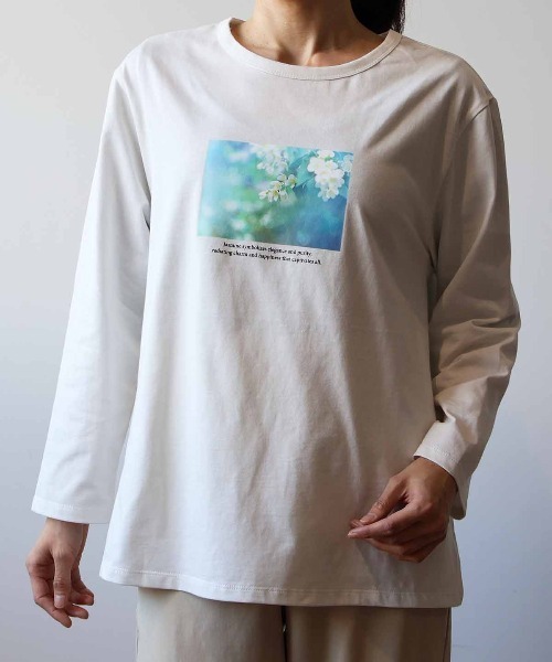 MB mint breeze(エムビーミントブリーズ)の「【L~5L 大きいサイズ】コットングラフィック7分袖Tシャツ(Tシャツ/カットソー・レディース・グリーン/オフホワイト/ネイビー・3L/LL/5L/4L/L)」の11枚目の写真