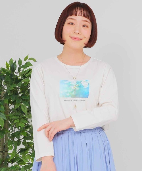 MB mint breeze(エムビーミントブリーズ)の「【L~5L 大きいサイズ】コットングラフィック7分袖Tシャツ(Tシャツ/カットソー・レディース・グリーン/オフホワイト/ネイビー・3L/LL/5L/4L/L)」の4枚目の写真