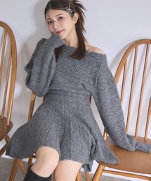 one after another NICE CLAUP | オフショルプリーツニットワンピース(ワンピース)