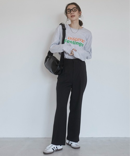 ANGIE（アンジー）の「ハイウエスト センタープレス スラックスパンツ（スラックス・レディース・ダークカーキ/ダークベージュ/モカ/グレー/ブラック・マルチサイズ）」の6枚目の写真