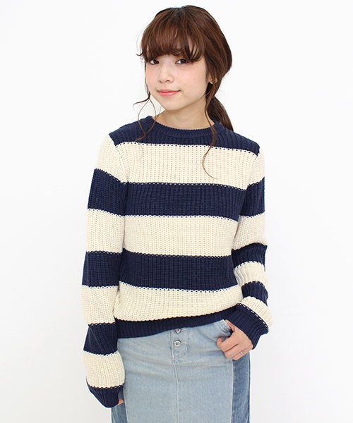 Kastane（カスタネ）の「畦プルオーバー（ニット/セーター・レディース・アイボリー/ホワイト×ネイビー/グレー/ブラウン・FREE）」の3枚目の写真
