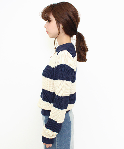 Kastane（カスタネ）の「畦プルオーバー（ニット/セーター・レディース・アイボリー/ホワイト×ネイビー/グレー/ブラウン・FREE）」の5枚目の写真