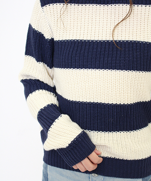 Kastane（カスタネ）の「畦プルオーバー（ニット/セーター・レディース・アイボリー/ホワイト×ネイビー/グレー/ブラウン・FREE）」の8枚目の写真