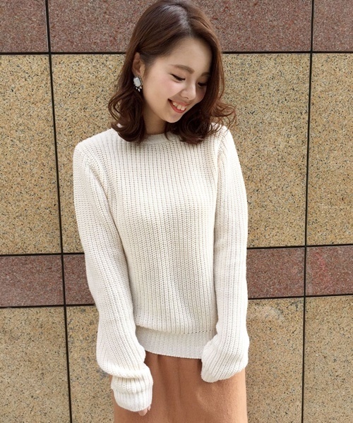 Kastane（カスタネ）の「畦プルオーバー（ニット/セーター・レディース・アイボリー/ホワイト×ネイビー/グレー/ブラウン・FREE）」の11枚目の写真