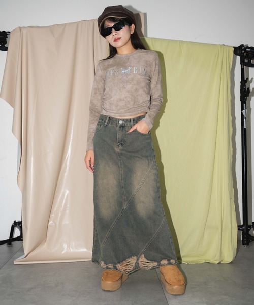 dispark（ディスパーク）の「DISPARK/【25年春夏新作】ビジューバタフライチェーントップス（Tシャツ/カットソー・レディース・チャコール/ベージュ・FREE）」の10枚目の写真