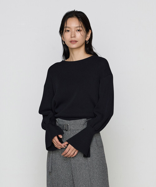 COMME CA(コムサ)の「コットンポリエステル フレアスリーブニット(ニット/セーター・レディース・ブラック/オフホワイト・9号)」の9枚目の写真