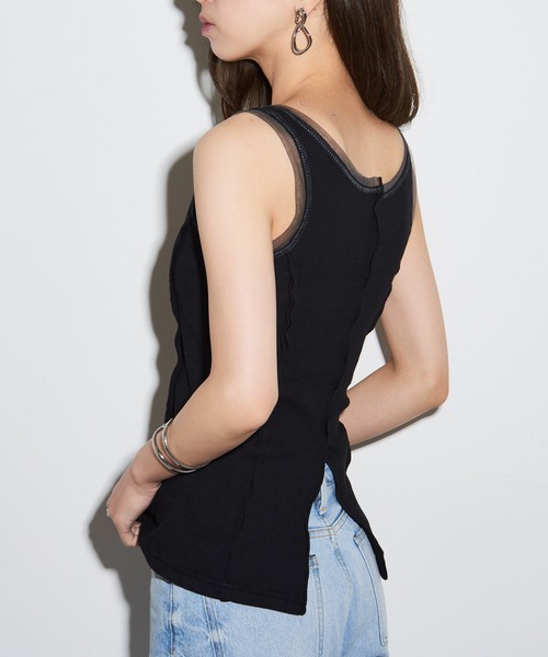 MAISON BREEZE reveur（メゾンブリーズレヴール）の「【MAISON BREEZE reveur】カップ付き シアーレイヤードタンクトップ trc（タンクトップ・レディース・ベージュ/ブラック/オフホワイト・FREE）」の4枚目の写真