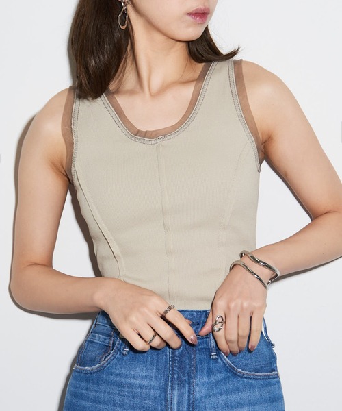MAISON BREEZE reveur（メゾンブリーズレヴール）の「【MAISON BREEZE reveur】カップ付き シアーレイヤードタンクトップ trc（タンクトップ・レディース・ベージュ/ブラック/オフホワイト・FREE）」の16枚目の写真