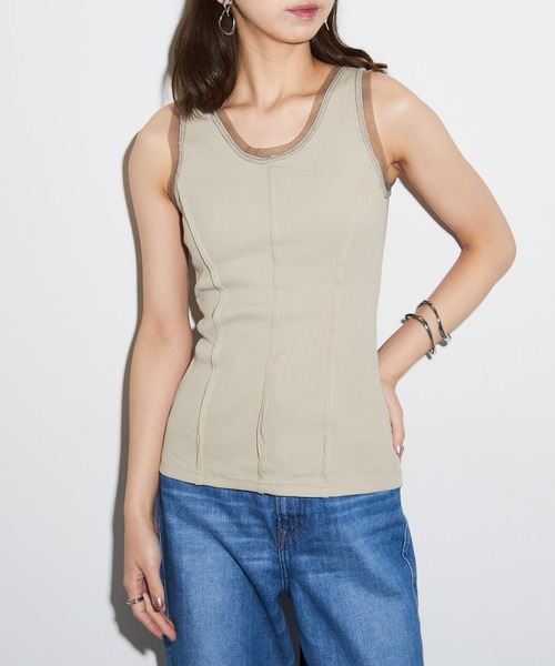 MAISON BREEZE reveur（メゾンブリーズレヴール）の「【MAISON BREEZE reveur】カップ付き シアーレイヤードタンクトップ trc（タンクトップ・レディース・ベージュ/ブラック/オフホワイト・FREE）」の17枚目の写真