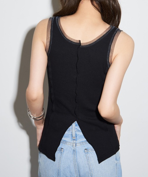 MAISON BREEZE reveur（メゾンブリーズレヴール）の「【MAISON BREEZE reveur】カップ付き シアーレイヤードタンクトップ trc（タンクトップ・レディース・ベージュ/ブラック/オフホワイト・FREE）」の5枚目の写真