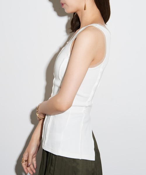 MAISON BREEZE reveur（メゾンブリーズレヴール）の「【MAISON BREEZE reveur】カップ付き シアーレイヤードタンクトップ trc（タンクトップ・レディース・ベージュ/ブラック/オフホワイト・FREE）」の11枚目の写真