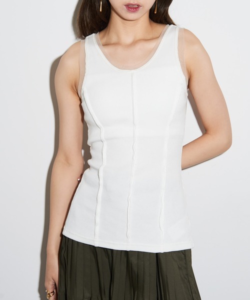 MAISON BREEZE reveur（メゾンブリーズレヴール）の「【MAISON BREEZE reveur】カップ付き シアーレイヤードタンクトップ trc（タンクトップ・レディース・ベージュ/ブラック/オフホワイト・FREE）」の9枚目の写真
