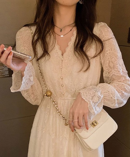 Mejoul（メジュール）の「総レースパールボタンワンピース（ワンピース・レディース・アイボリー・L/M/S）」の2枚目の写真