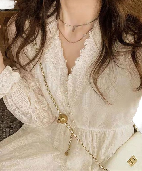 Mejoul（メジュール）の「総レースパールボタンワンピース（ワンピース・レディース・アイボリー・L/M/S）」の3枚目の写真