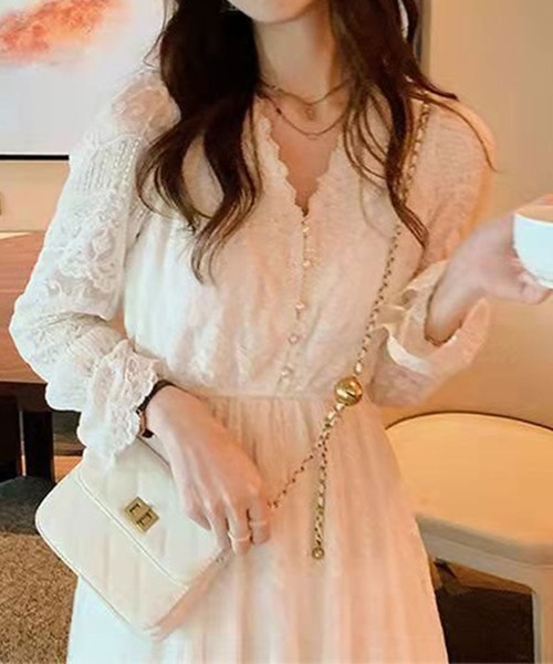 Mejoul（メジュール）の「総レースパールボタンワンピース（ワンピース・レディース・アイボリー・L/M/S）」の4枚目の写真