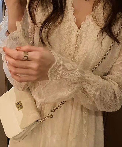 Mejoul（メジュール）の「総レースパールボタンワンピース（ワンピース・レディース・アイボリー・L/M/S）」の7枚目の写真