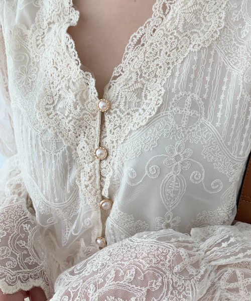 Mejoul（メジュール）の「総レースパールボタンワンピース（ワンピース・レディース・アイボリー・L/M/S）」の11枚目の写真