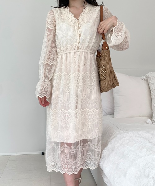 Mejoul（メジュール）の「総レースパールボタンワンピース（ワンピース・レディース・アイボリー・L/M/S）」の16枚目の写真