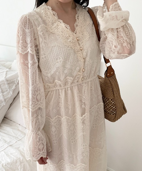 Mejoul（メジュール）の「総レースパールボタンワンピース（ワンピース・レディース・アイボリー・L/M/S）」の15枚目の写真