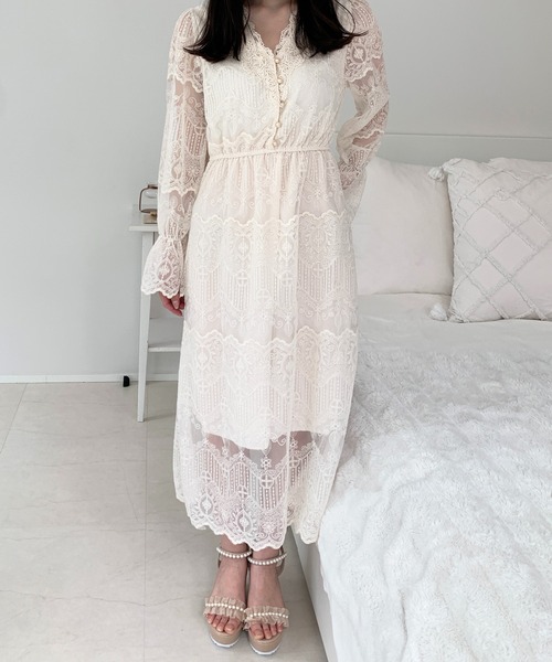 Mejoul（メジュール）の「総レースパールボタンワンピース（ワンピース・レディース・アイボリー・L/M/S）」の14枚目の写真